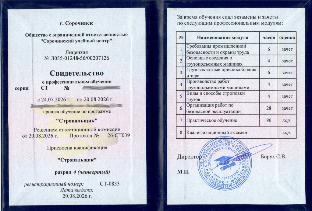 Свидетельство образец